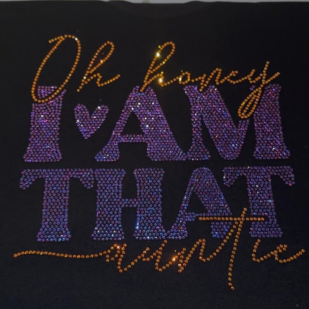 “Auntie” Graphic Tee with Purple and Orange Rhinestones